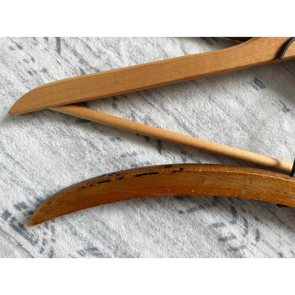 Lot of 5 Vintage Wooden Clothes Hangers Lands' End Hand Carved Cedar Mixed Wood